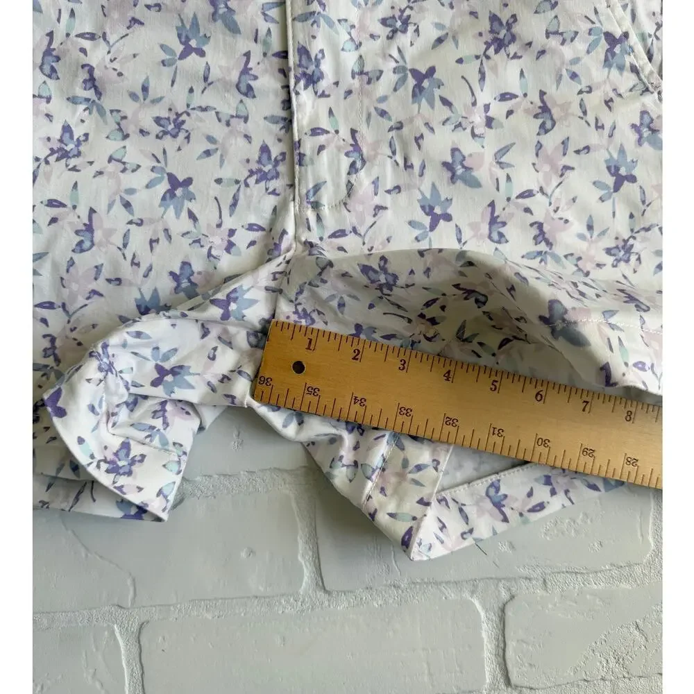JACHS Girlfriend White Purple Floral Cotton Spandex Shorts Pockets sz Small